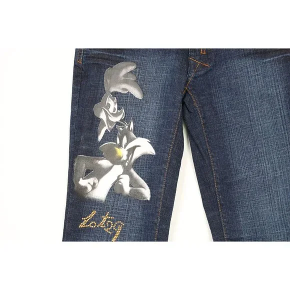 NOS Vintage Y2K Lot 29 Womens Size 3 Looney Tunes Wide Leg Flared Denim Jeans
